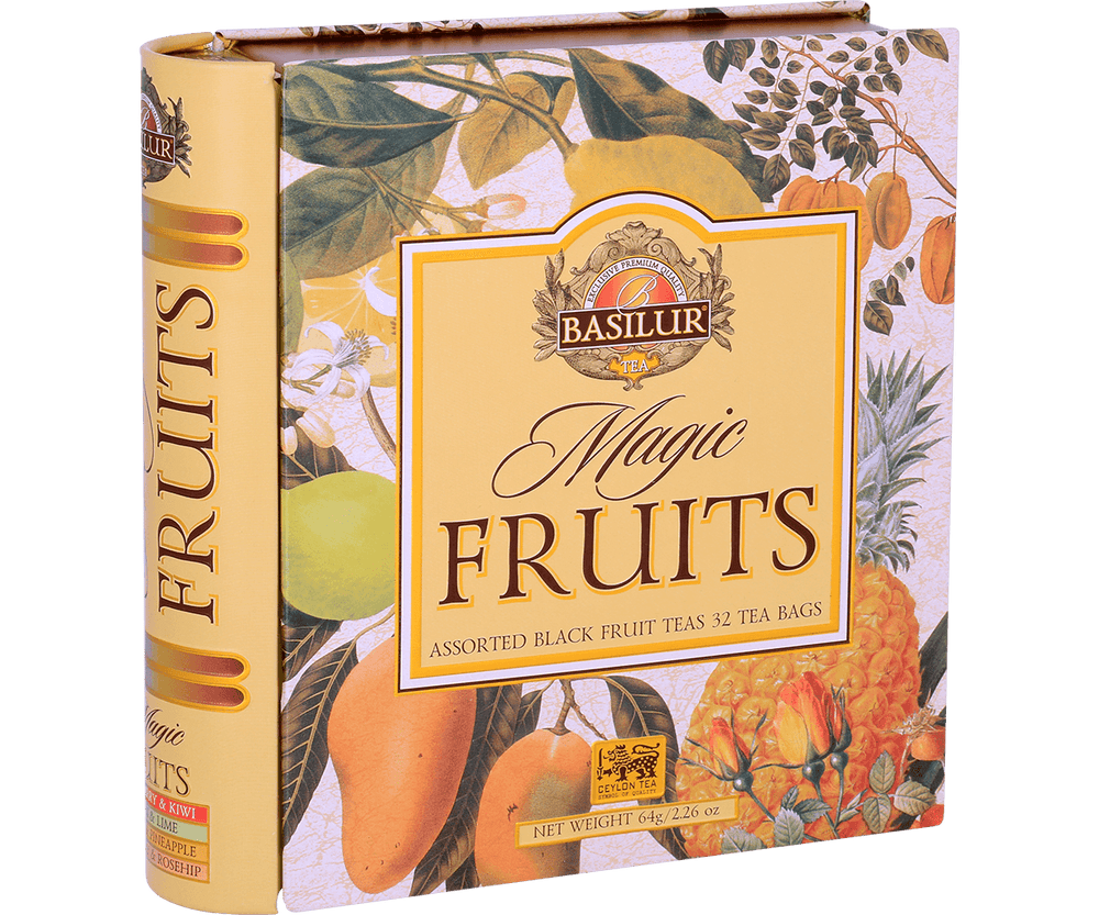 Te negro Ceylon. Lata Regalo Tea Book Magic Fruits Assorted 32 Bolsas